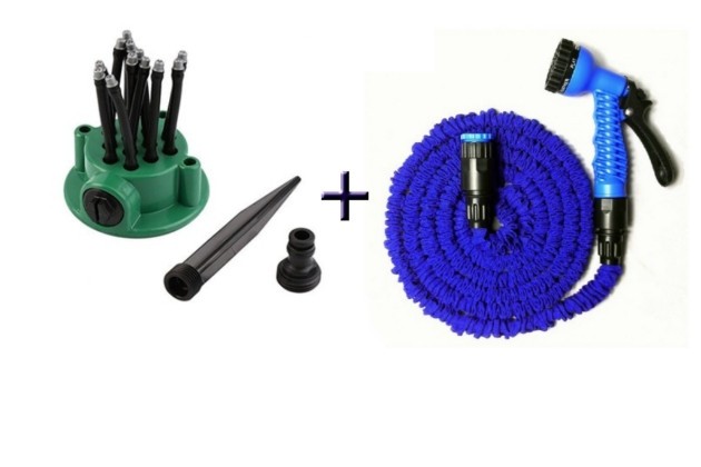 PACHET PROMOTIONAL ASPERSOR MULTIFUNCTIONAL, FURTUNURI FLEXIBILE, TIP SPRINKLER, 360 GRADE + FURTUN 60 METRI EXPANDABIL