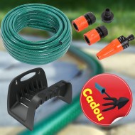 Pachet complet pentru ingrijirea gradinei, Furtun 20 metri + 3 conectori + Suport pentru Furtun + Mini Sapaliga Dubla cu 3 dinti Cadou